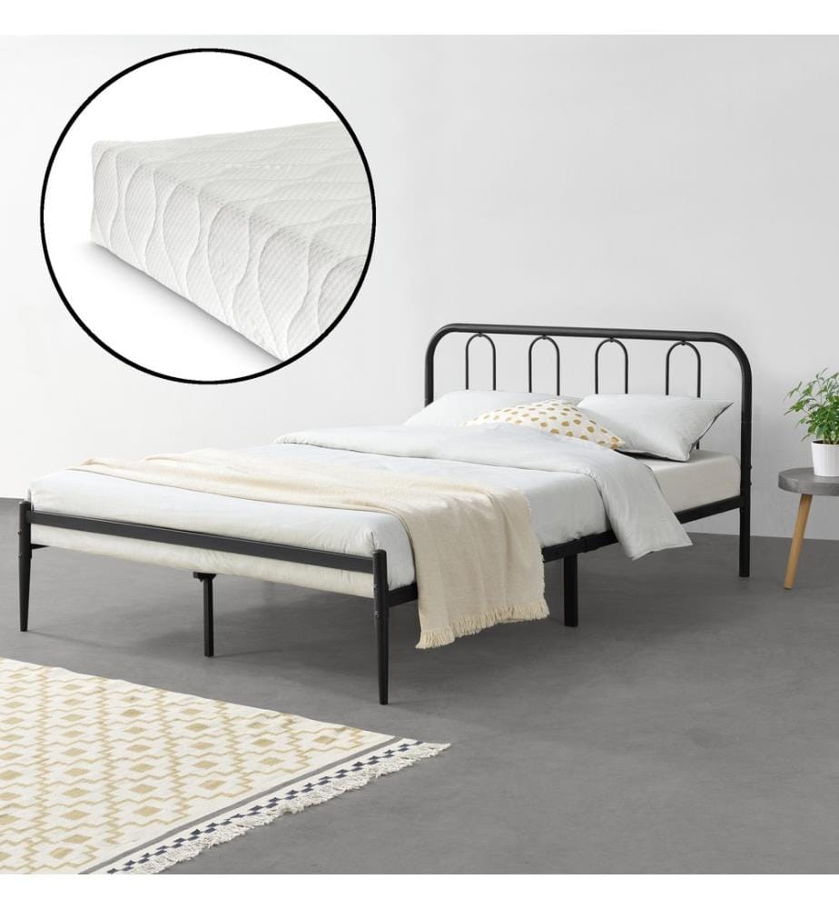 Letto in metallo Hanko 160x200 cm con materasso a molle fredde nero