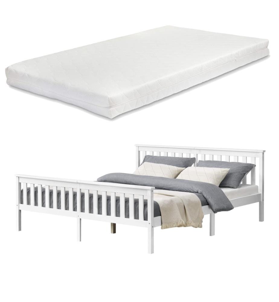 Letto in legno Breda 180x200 cm matrimoniale con materasso a molle fredde bianco