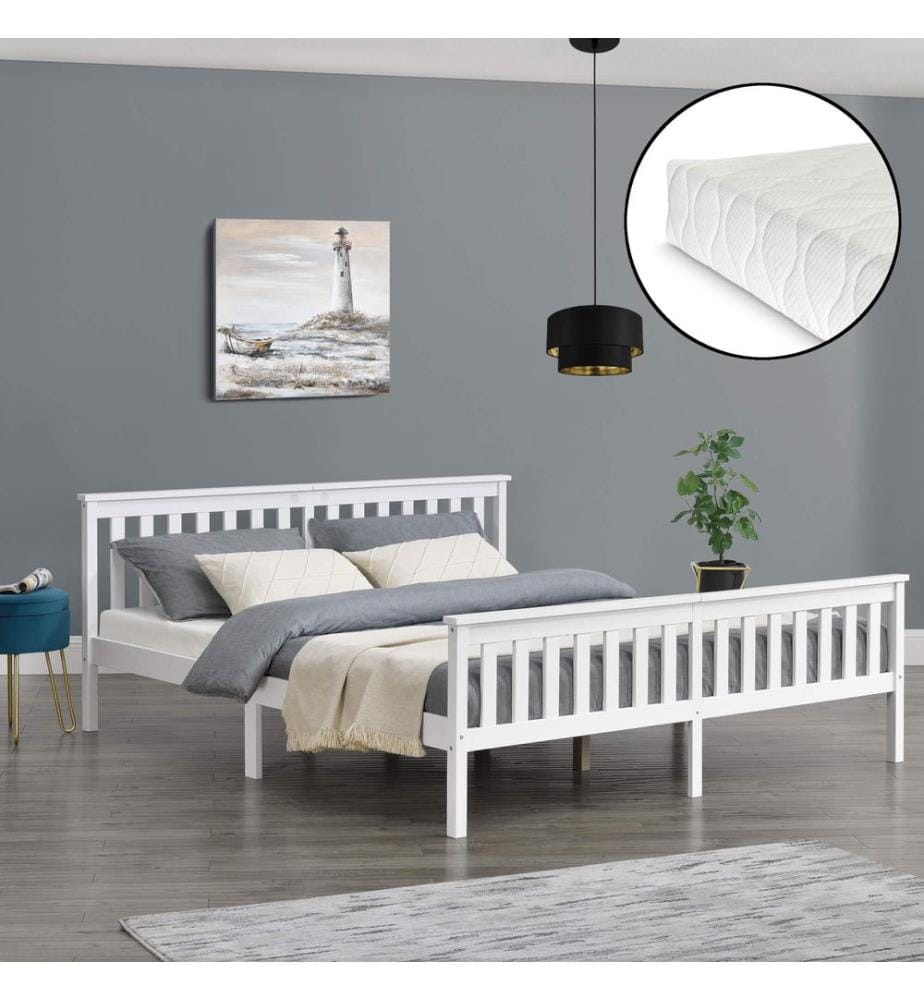 Letto in legno Breda 180x200 cm matrimoniale con materasso a molle fredde bianco