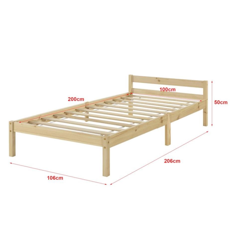 Letto in legno Nakkila 100x200 cm con materasso a molle fredde in legno naturale