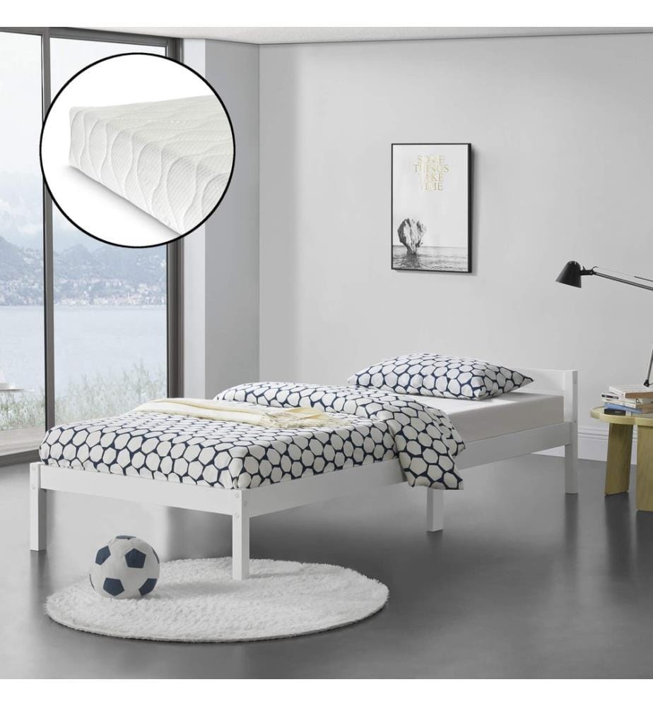 Letto in legno Nakkila 120x200 cm con materasso a molle fredde Bianco