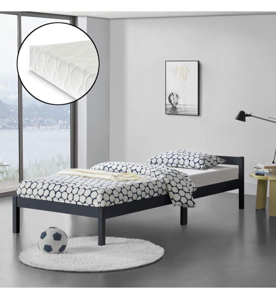 Letto in legno Nakkila 120x200 cm con materasso a molle fredde Grigio