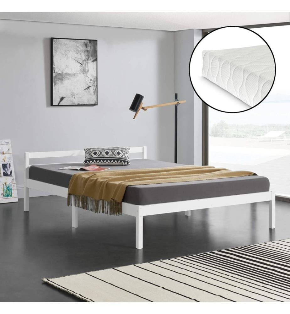Letto in legno Nakkila 140x200 cm con materasso a molle fredde Bianco