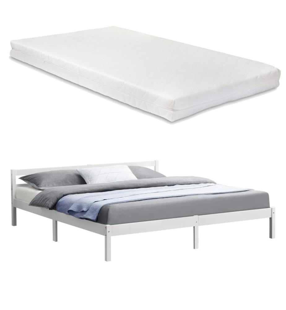 Letto in legno Nakkila 180x200 cm con materasso a molle fredde Bianco