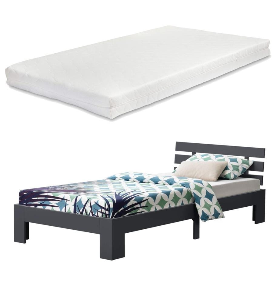 Letto in legno Nivala 90x200 c con materasso a molle fredde Grigio