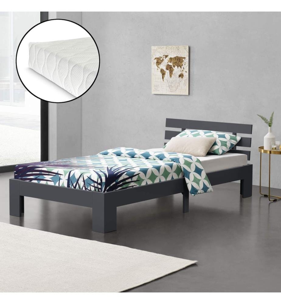 Letto in legno Nivala 90x200 c con materasso a molle fredde Grigio