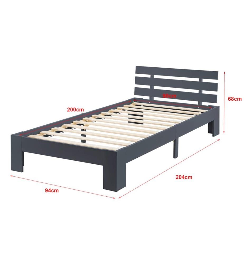 Letto in legno Nivala 90x200 c con materasso a molle fredde Grigio