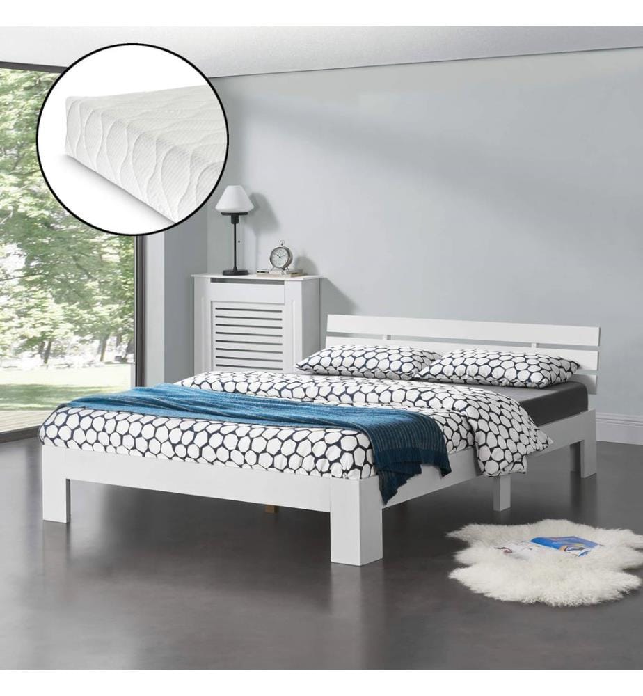 Letto in legno Nivala 140x200 cm con materasso a molle fredde Bianco