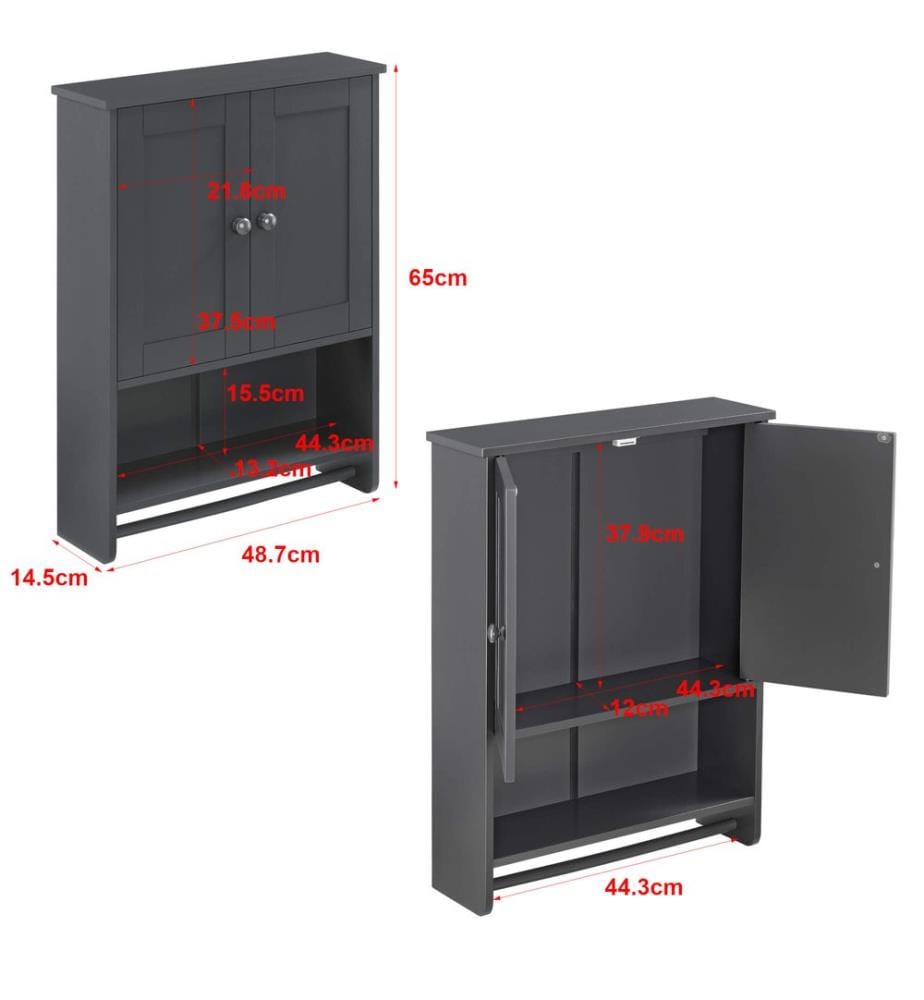 Badezi mmerschrank Steyr 65x49x15 cm Dunkelgrau MDF