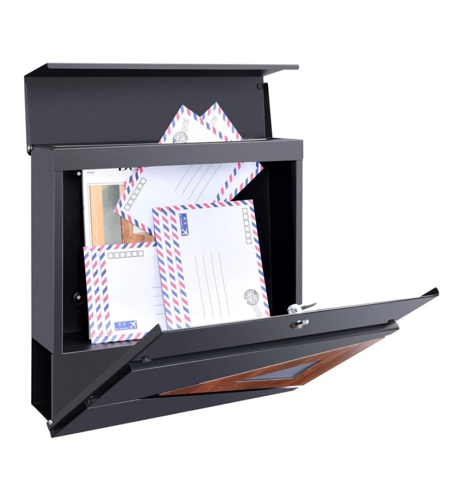 Briefkasten Schönburg 37x37x11 cm Stahl Anthrazit Holzoptik
