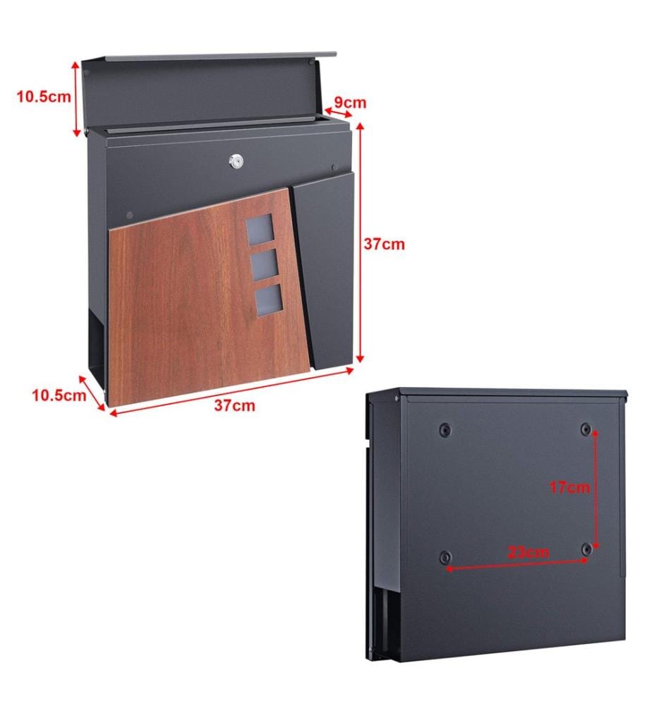Cassetta postale Alfstedt 37x37x10,5 cm in acciaio antracite effetto legno