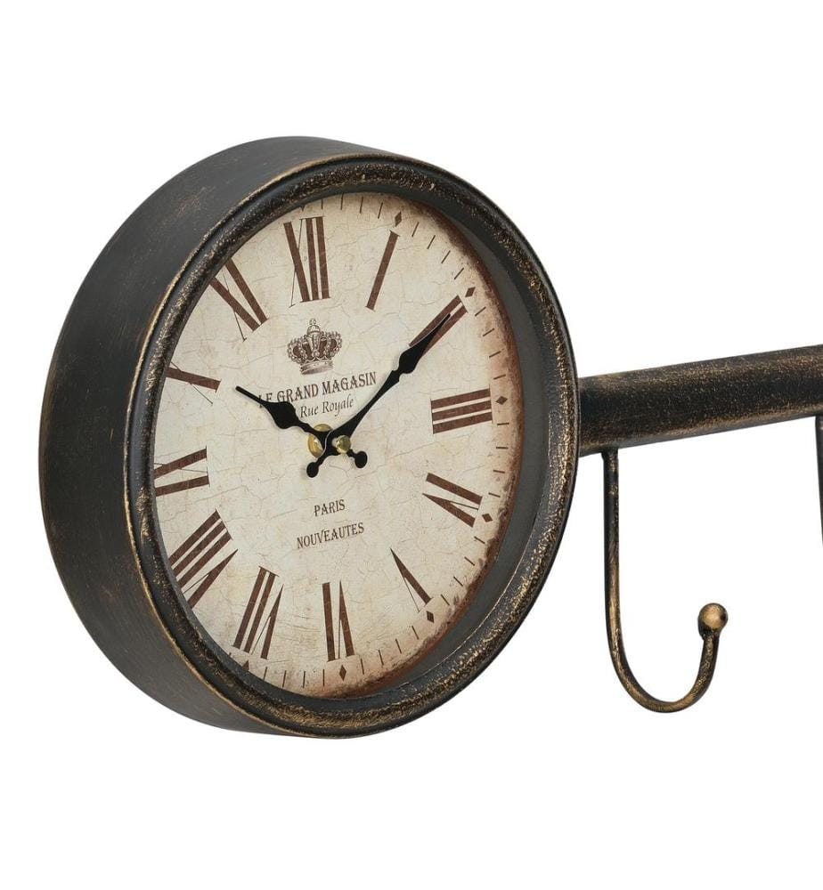 Wanduhr Schlüssel Schlüsselbrett Metall Dekouhr Retro Shabby Look