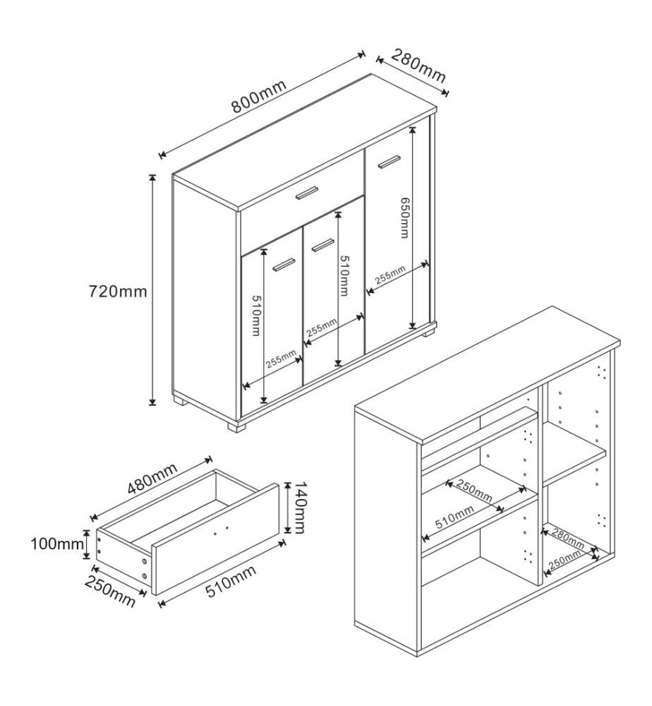 Schuhschrank Bobeck 72x80x28 cm Eiche Weiss