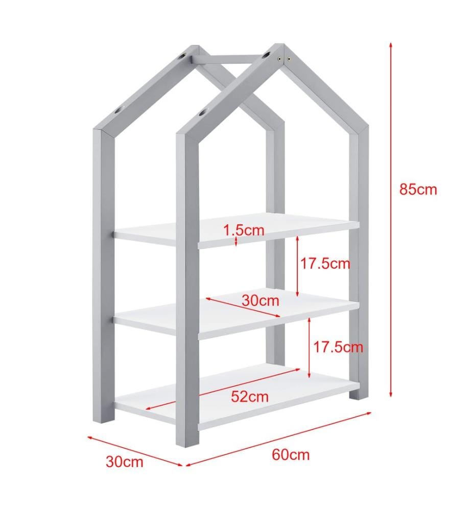 Kinderregal Mayen 85x60x30 cm 3 Ablagen Antik Grau