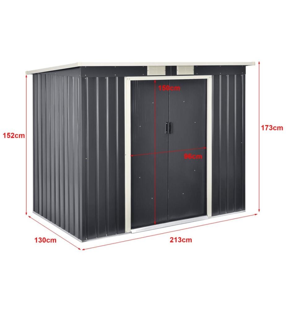 Gartenhaus 213x130x173 cm Stahlblech mit Pultdach