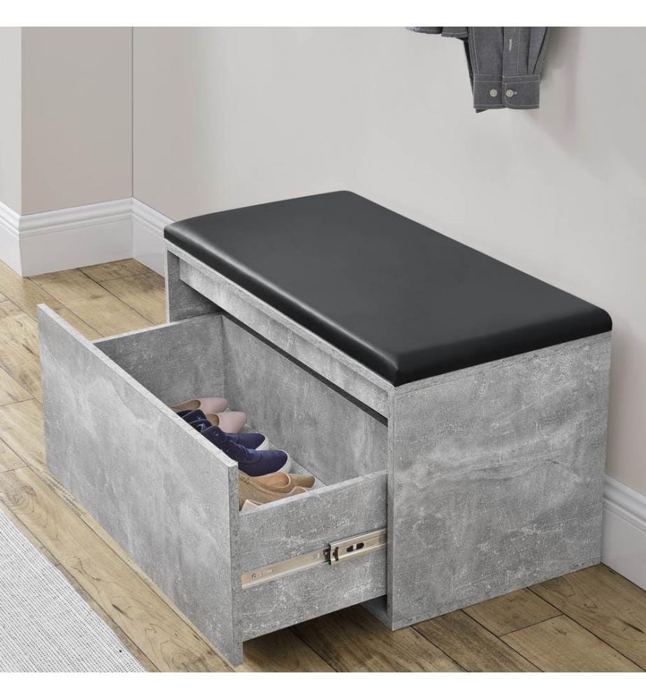 Sitzbank Degerfors 80x39x45 cm mit Schublade Betonoptik und Schwarz
