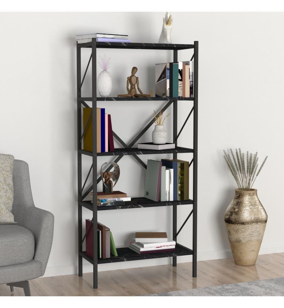 Bücherregal Vanylven 160x66x34 cm Marmor schwarz