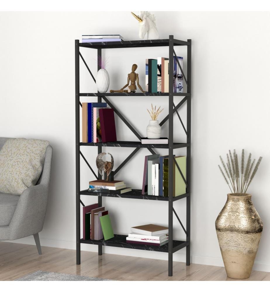 Bücherregal Vanylven 160x66x34 cm Marmor schwarz
