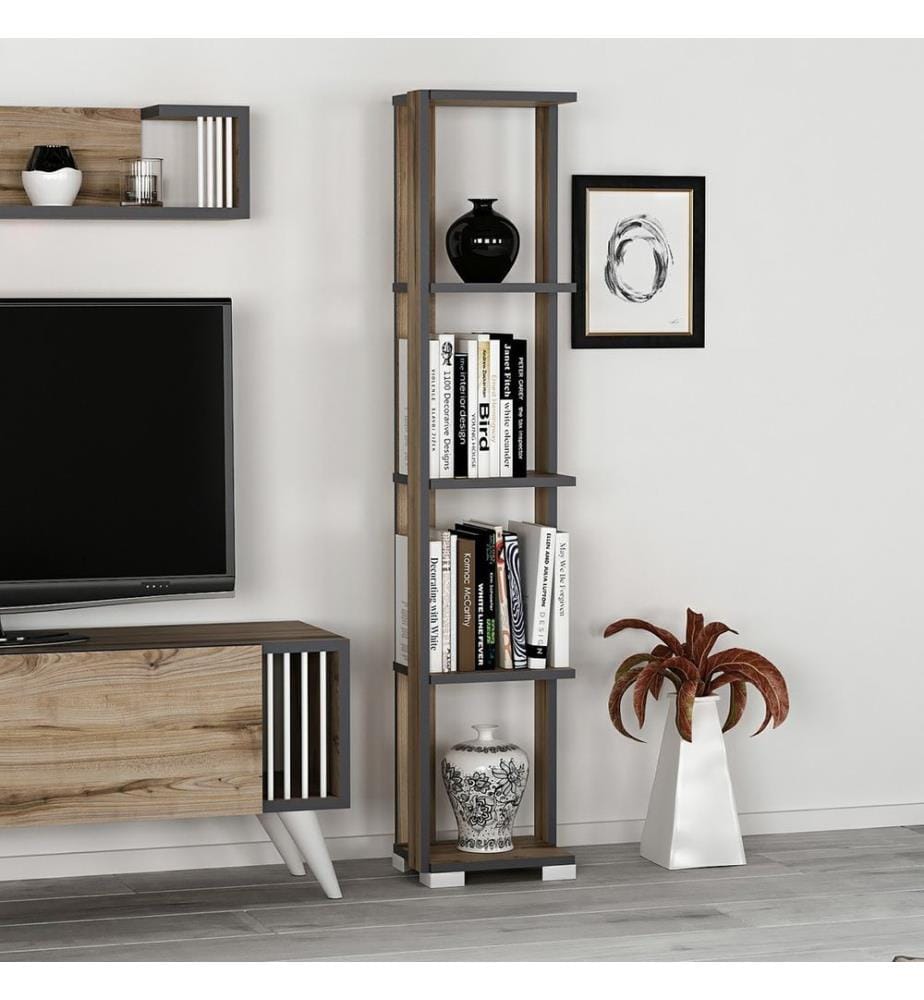 Bücherregal Aalestrup mit 4 Ebenen 153x34x26 cm Eiche Anthrazit