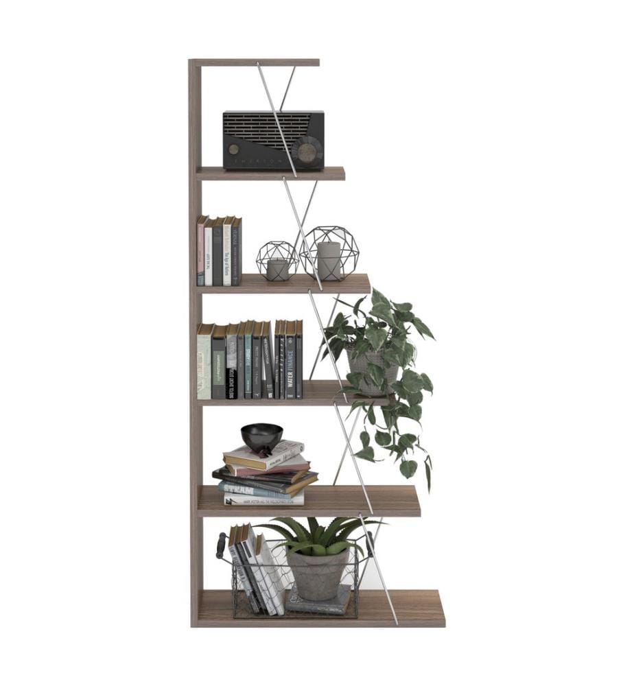 Bibliothèque Vaksdal 144 x 65 x 20 cm, noyer et chrome