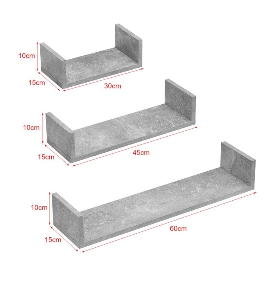 Schweberegal Vennesia 3er Set Betonoptik Grau
