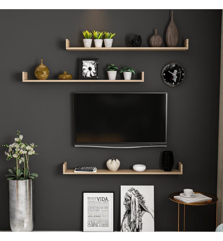 Wandregal-Set Arden 10x120x15 cm Eiche. rustikal