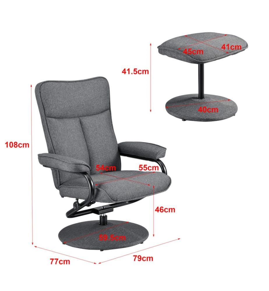 Fauteuil relax Lohja 108 x 79 x 77 cm, réglable, avec repose-pieds, en tissu