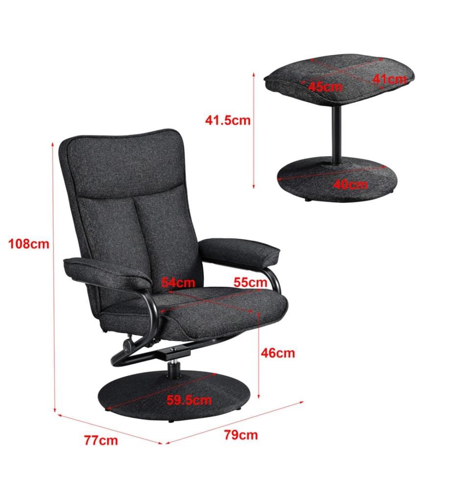 Relaxsessel Lohja 108x79x77 cm verstellbar mit Fusshocker Stoff