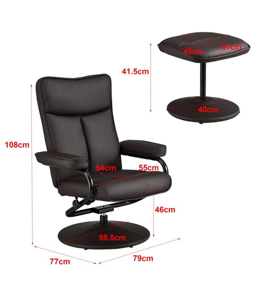 Relaxsessel Lohja 108x79x77 cm verstellbar mit Fusshocker Braun