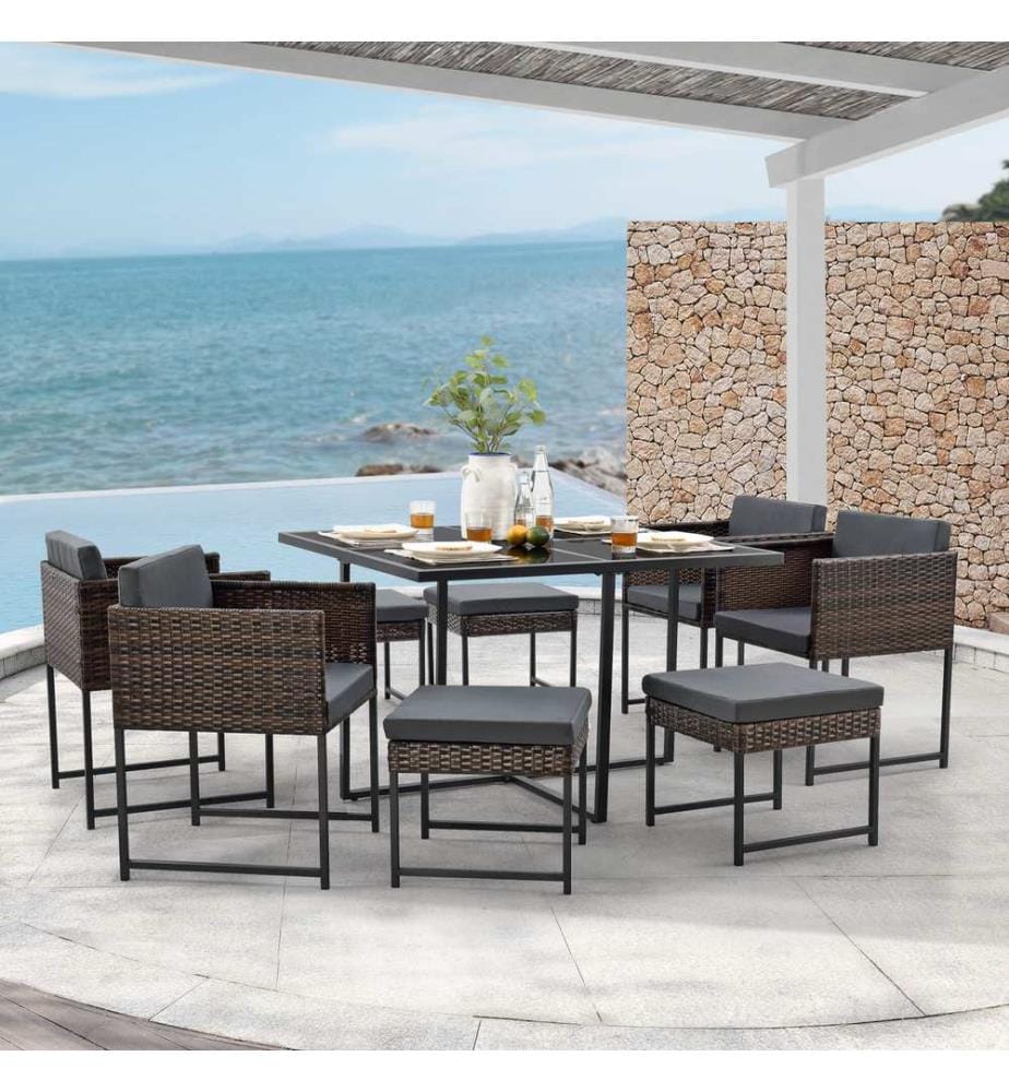 Polyrattan Gartenmöbelset Tarragona für 8 Personen Braun meliert