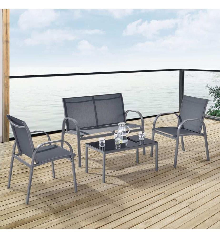 Gartenmöbel-Set Gagra Stühle mit Sitzbank und Tisch Dunkelgrau