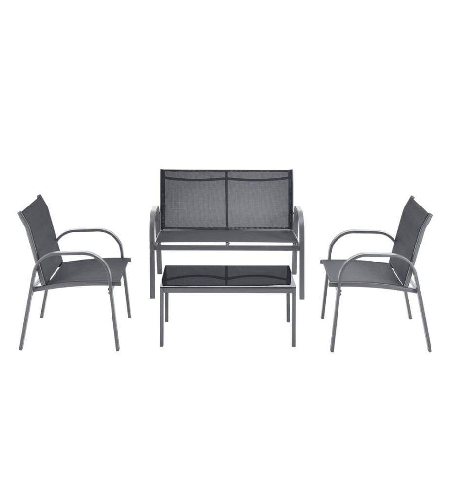 Gartenmöbel-Set Gagra Stühle mit Sitzbank und Tisch Dunkelgrau