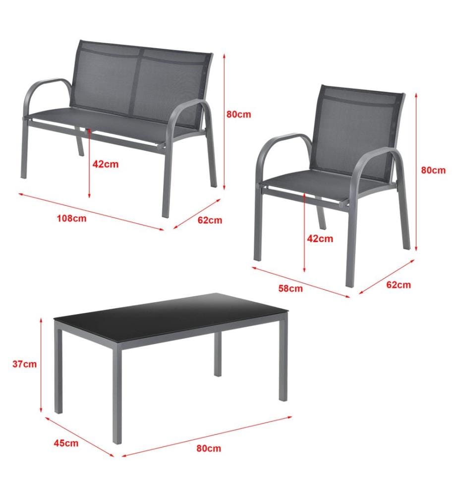 Gartenmöbel-Set Gagra Stühle mit Sitzbank und Tisch Dunkelgrau