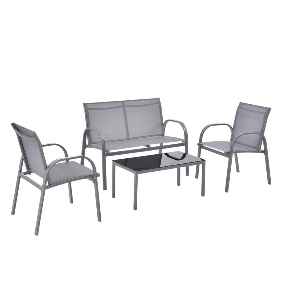 Gartenmöbel-Set Gagra Stühle mit Sitzbank und Tisch Hellgrau