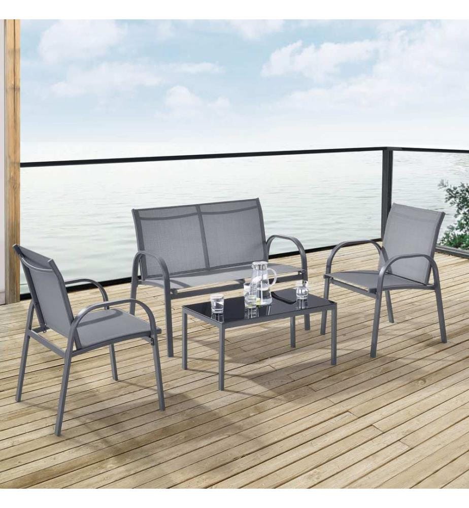 Gartenmöbel-Set Gagra Stühle mit Sitzbank und Tisch Hellgrau