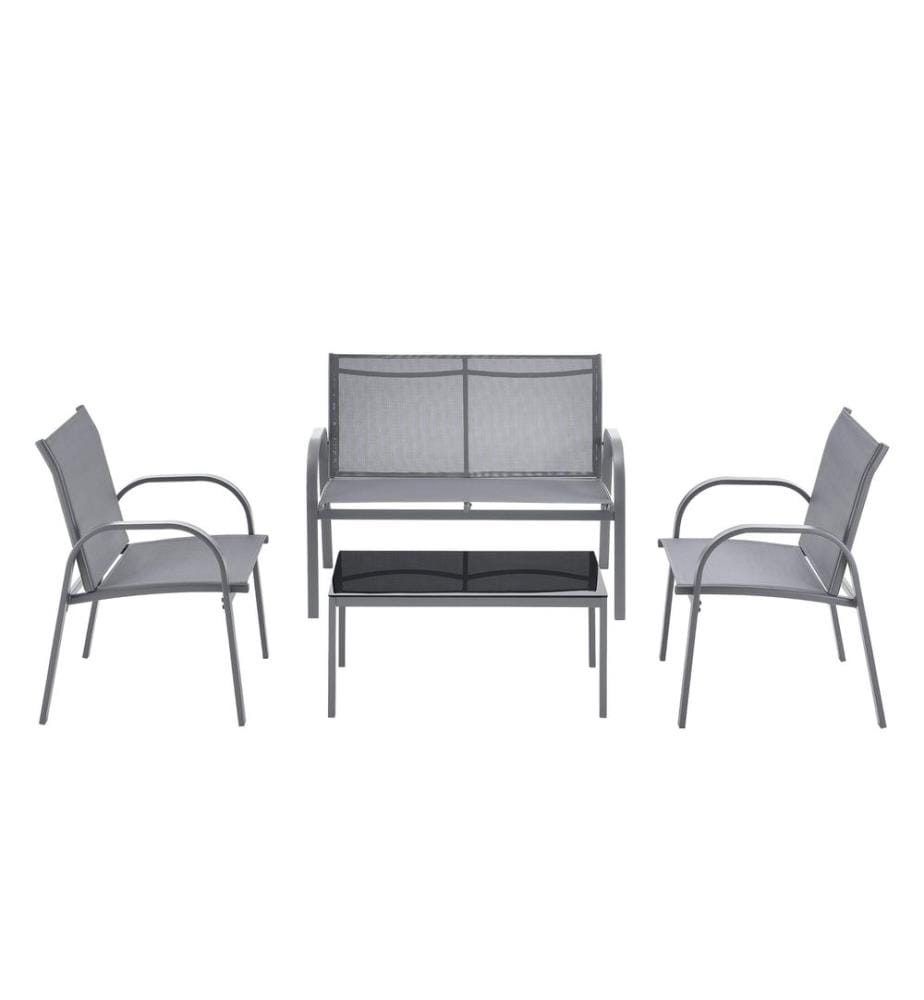 Gartenmöbel-Set Gagra Stühle mit Sitzbank und Tisch Hellgrau