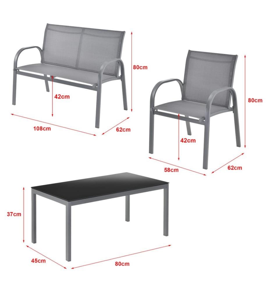 Gartenmöbel-Set Gagra Stühle mit Sitzbank und Tisch Hellgrau