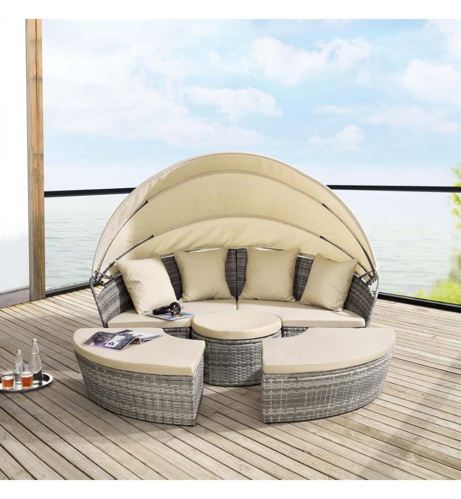 Sonneninsel 145x180 cm Sitzgruppe 4-Teilig Grau Creme
