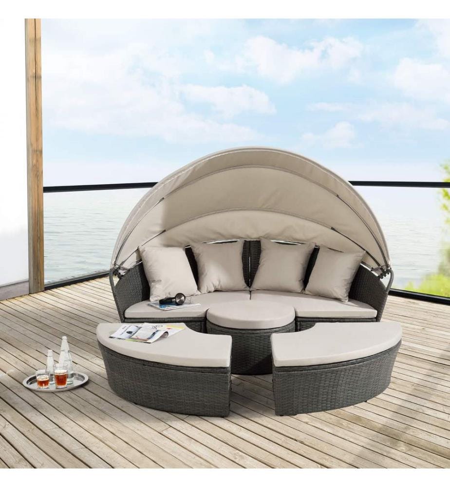 Sonneninsel 145x180 cm Sitzgruppe 4-Teilig Dunkelgrau Beige