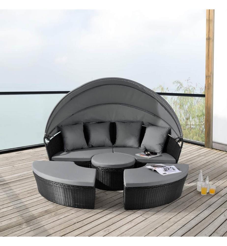 Sonneninsel 145x180 cm Sitzgruppe 4-Teilig Schwarz Grau