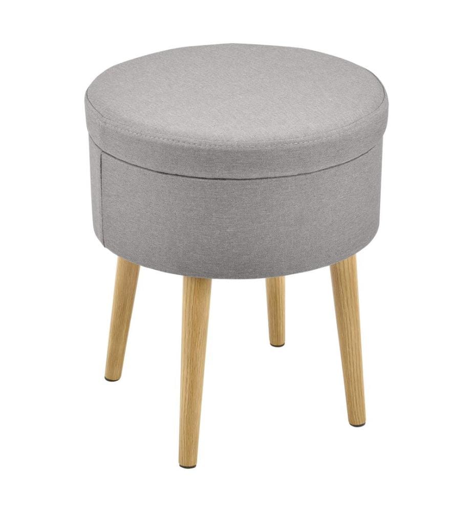 Table d'appoint Aurere Ø 36 cm, rembourrée avec espace de rangement, bois naturel, gris