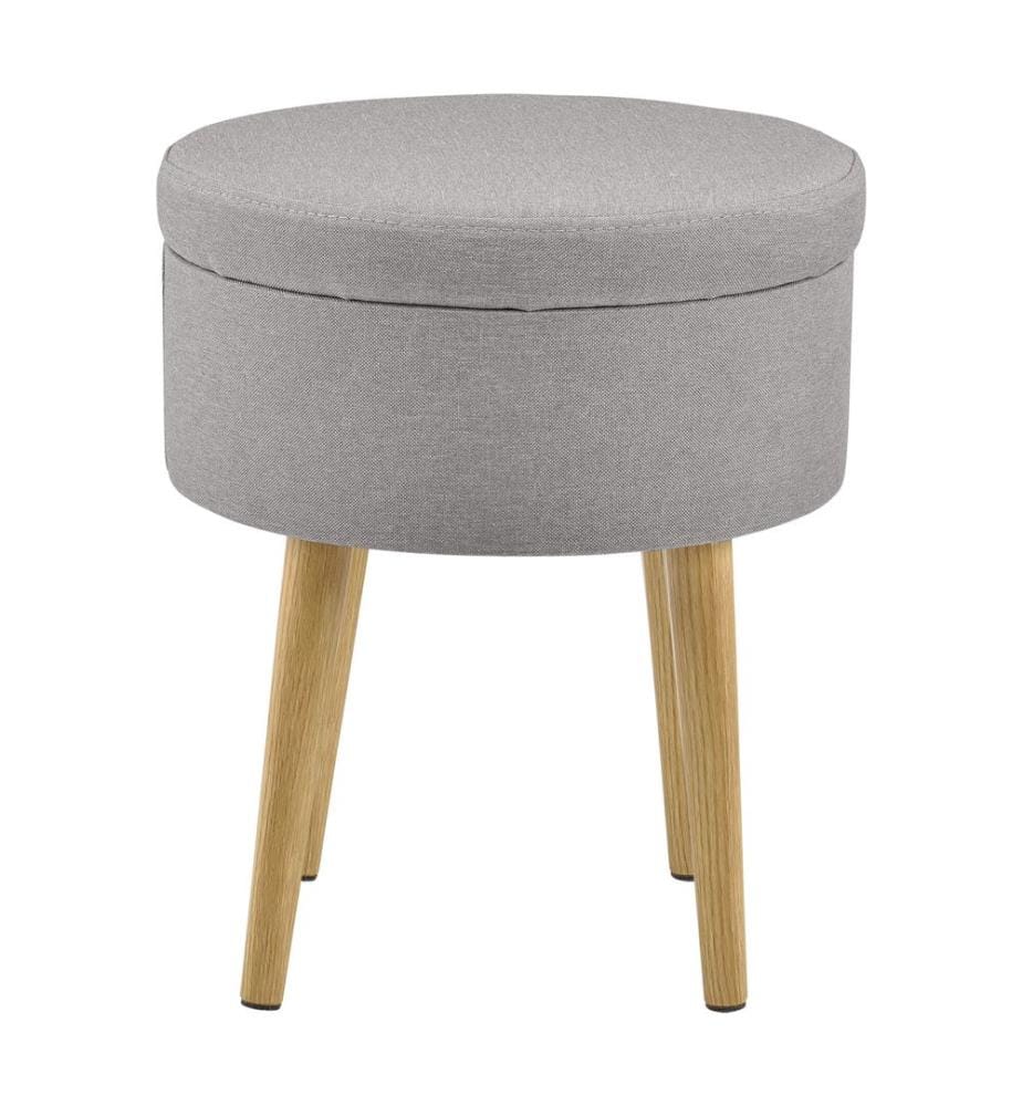 Table d'appoint Aurere Ø 36 cm, rembourrée avec espace de rangement, bois naturel, gris