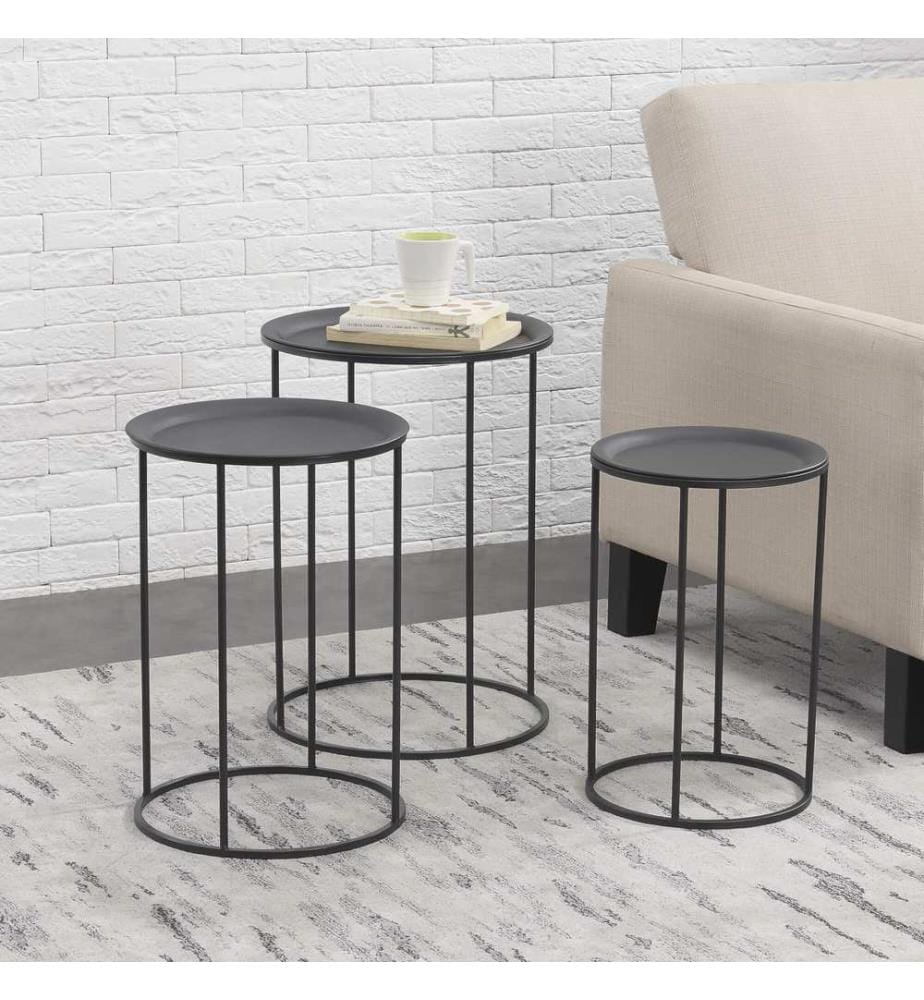 Beistelltisch Anaklia 3er Set Rund Metall Schwarz