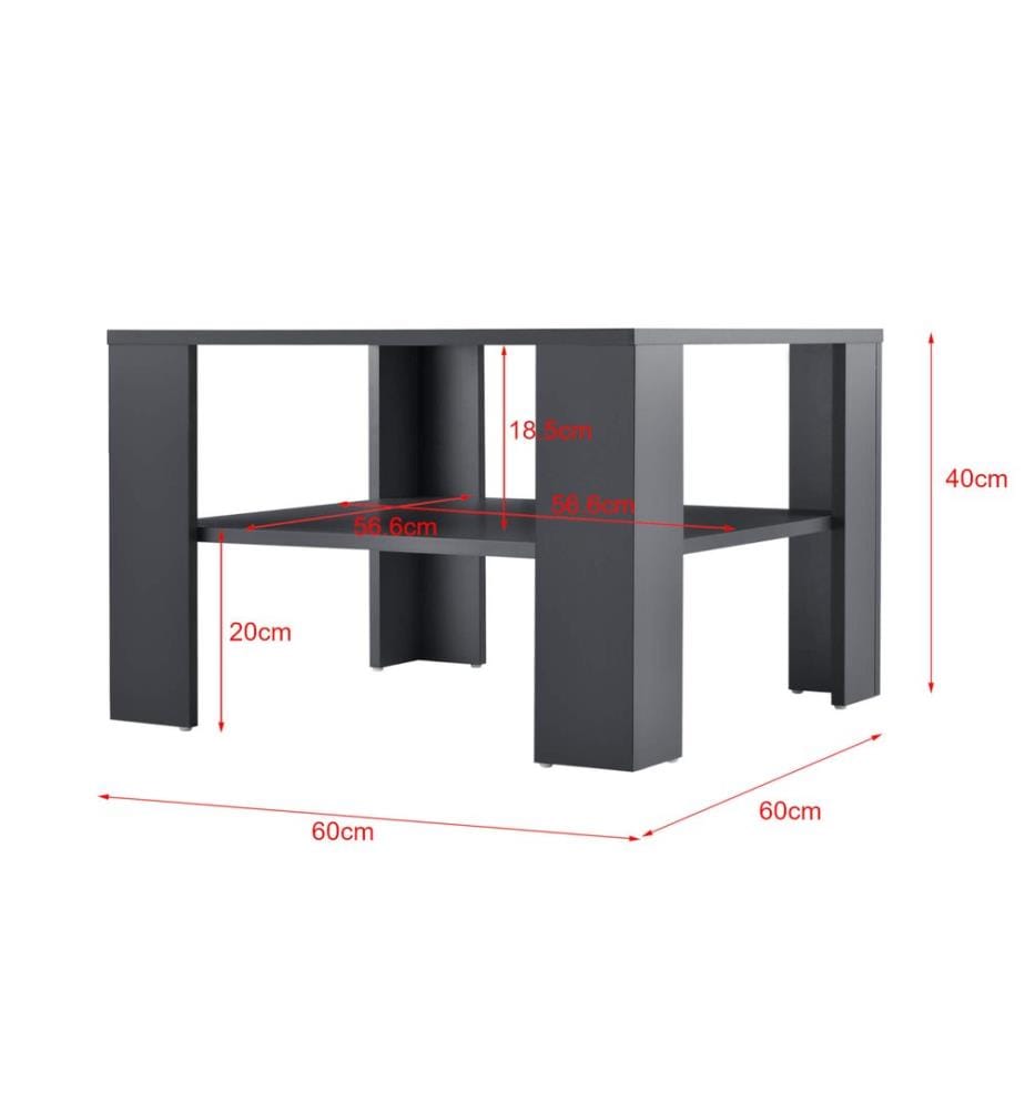 Couchtisch Aachen 60x60x40 cm mit Ablage Grau