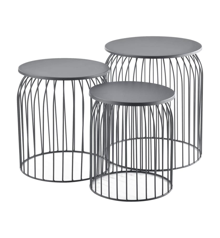 Beistelltisch Amherst 3er Set Metallkorb Dunkelgrau