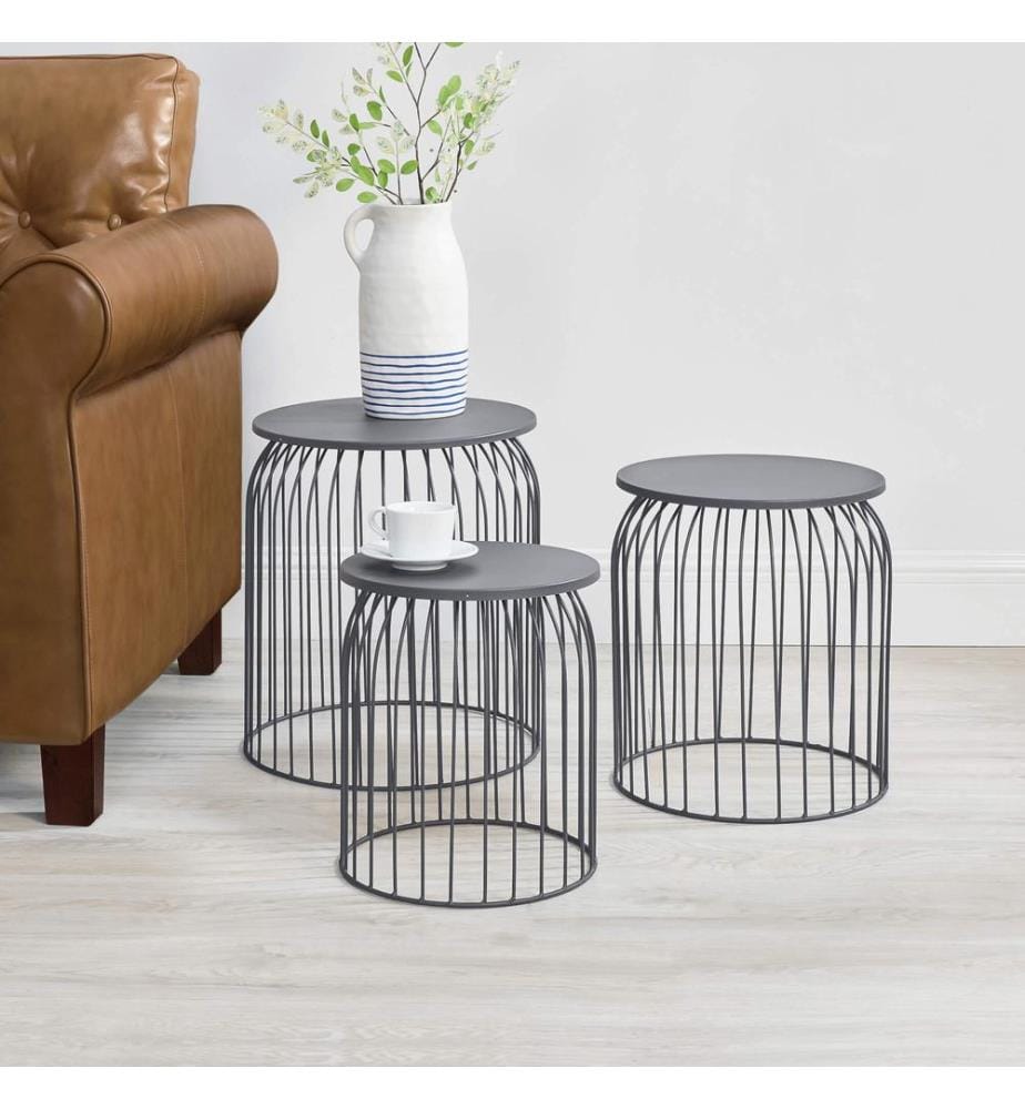 Beistelltisch Amherst 3er Set Metallkorb Dunkelgrau