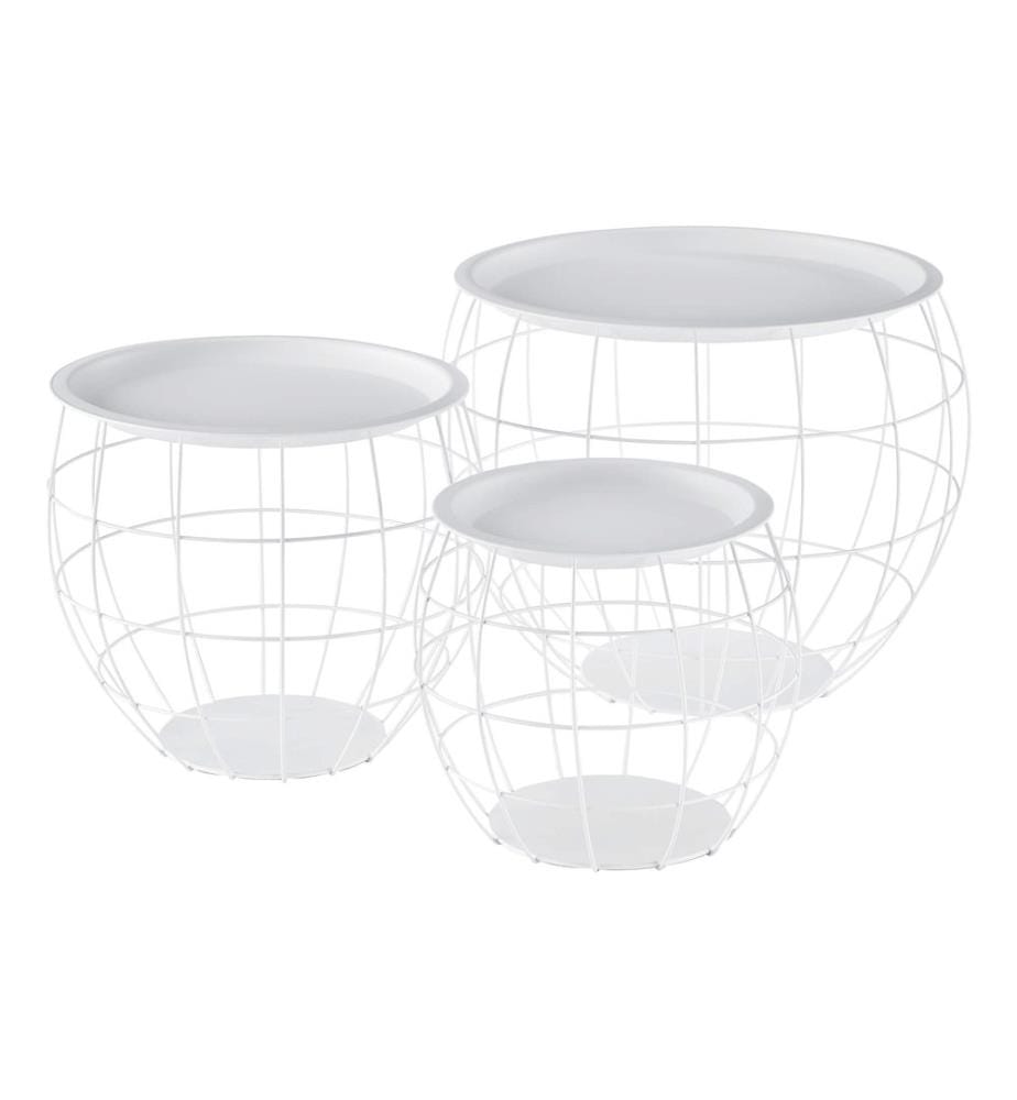 Beistelltisch Neman 3er Set Metallkorb mit Stauraum Weiss