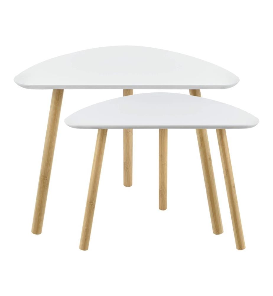 Lot de 2 tables basses Levanger en bambou blanc