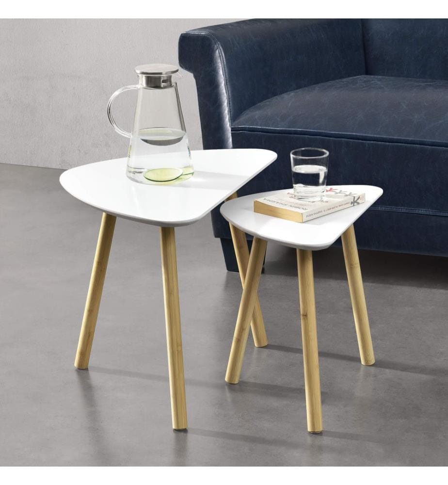 Lot de 2 tables basses Levanger en bambou blanc
