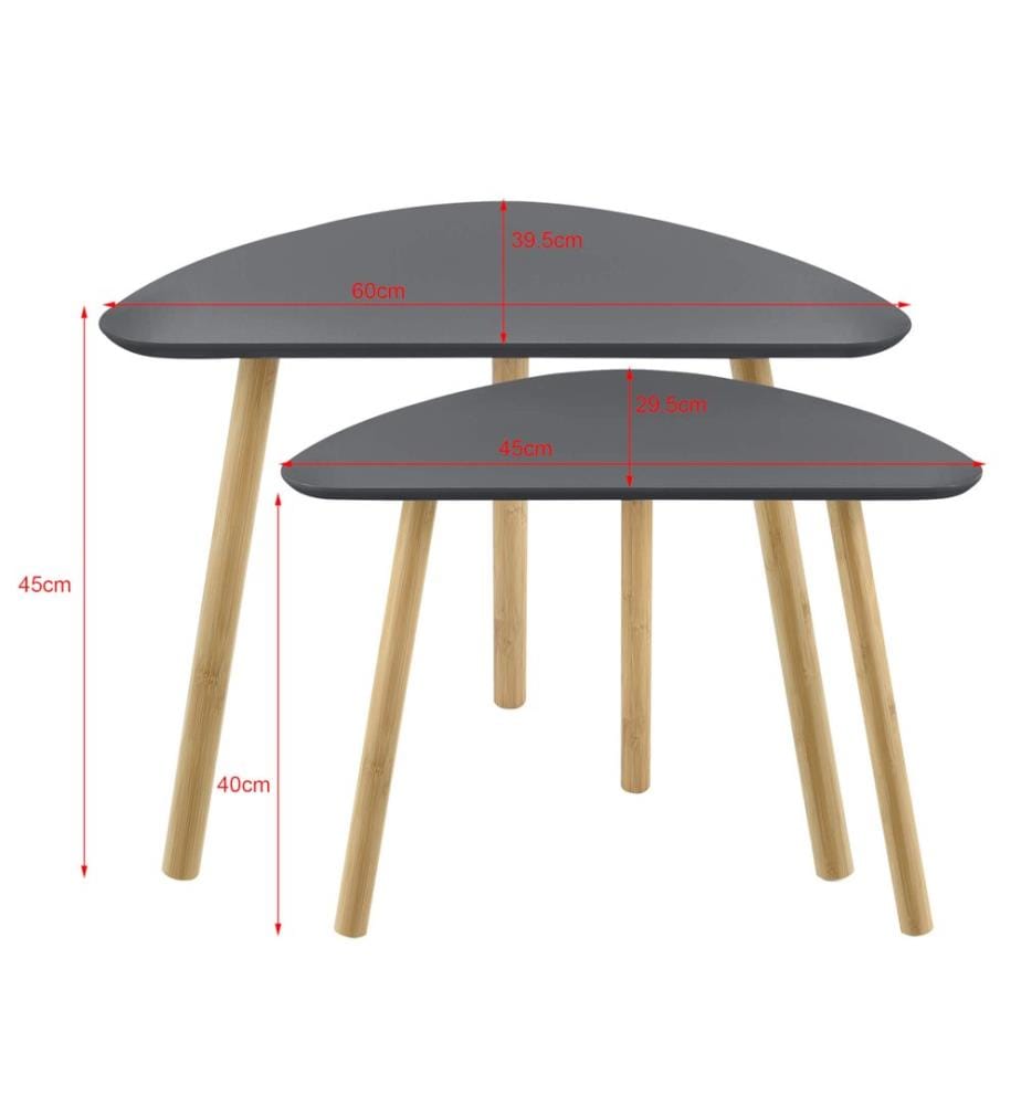 Lot de 2 tables basses Levanger en bambou gris